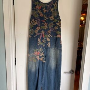 Floral Printed Over-sized Denim Overalls